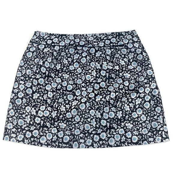 LOFT Mini Skirt Womens 12 Blue Floral Jacquard A-Line Pockets Workwear Casual - Picture 2 of 12